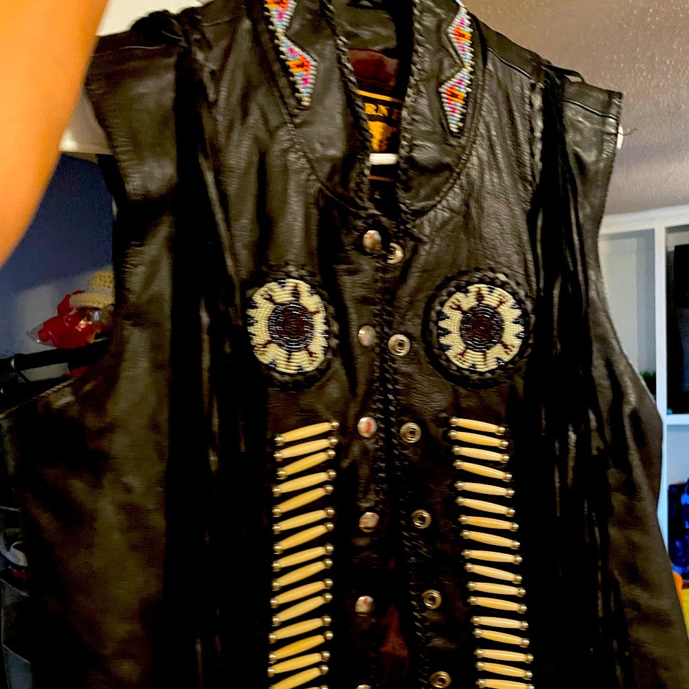 Leather Female Biker Vest Size L